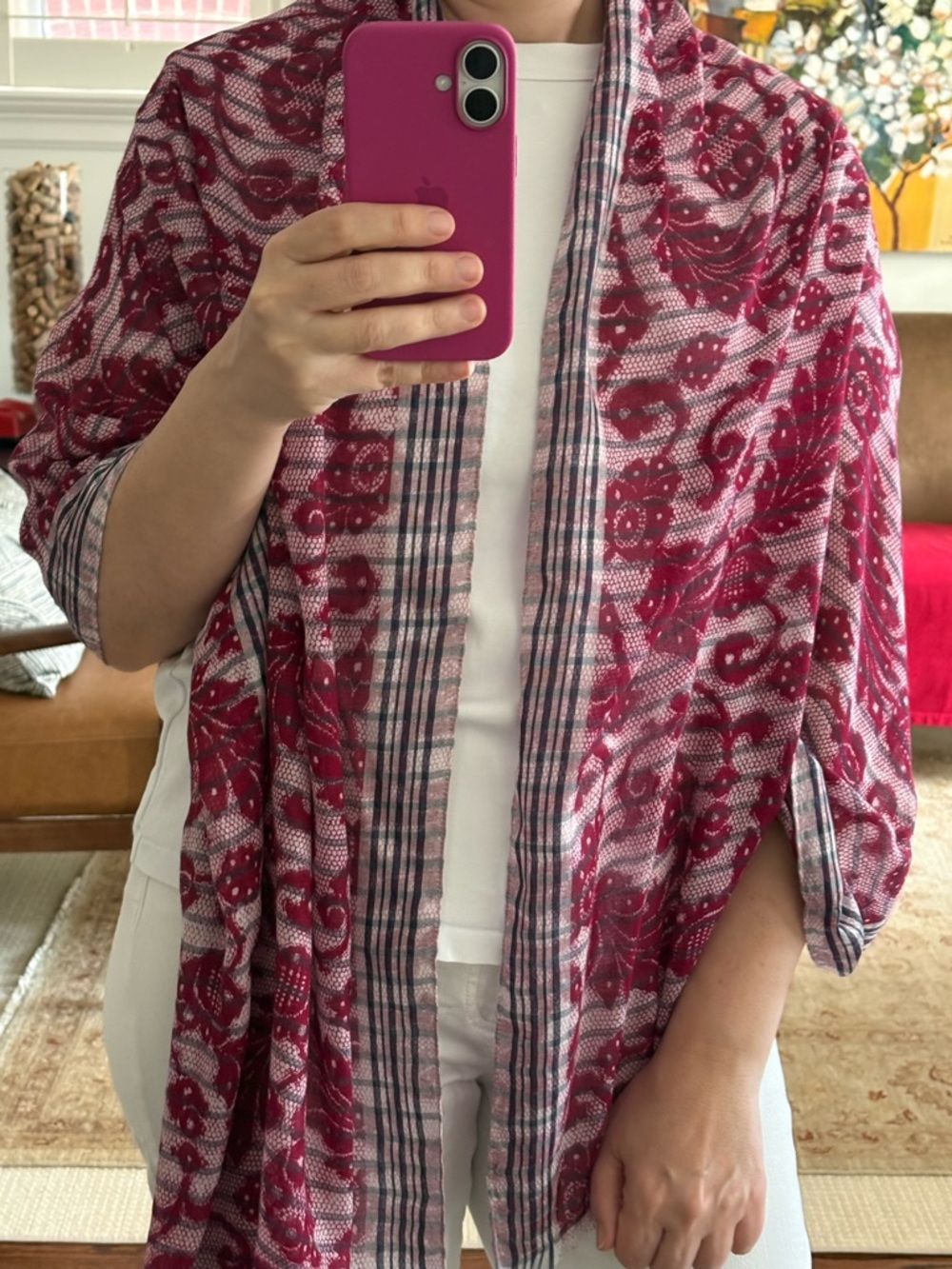 Red Floral Printed Lightweight Scarf